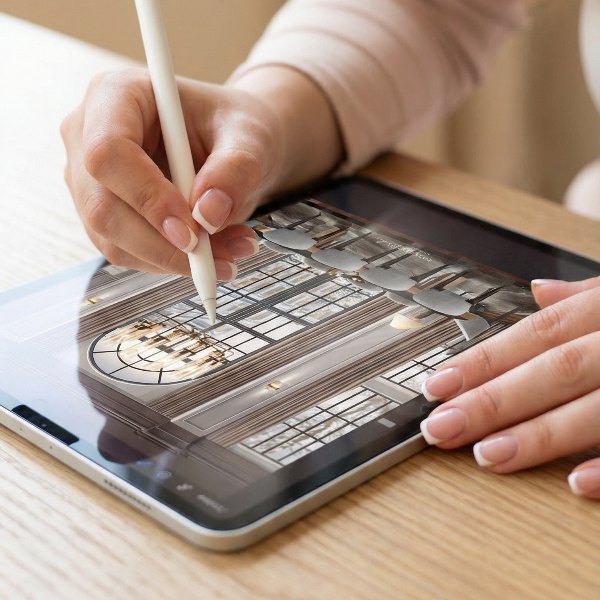 Drawing a facade by hand on an iPad with Apple Pencil