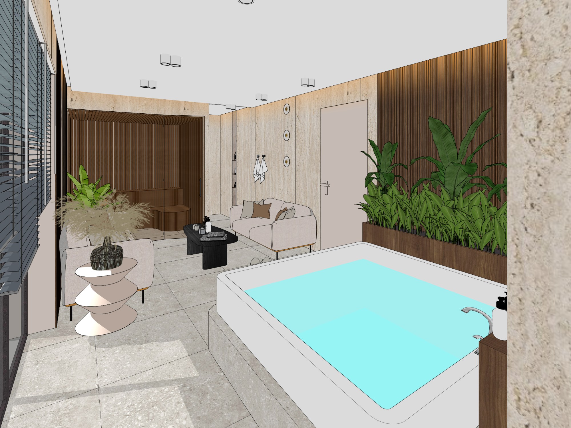 Textured SketchUp 3D model of a furnished interior