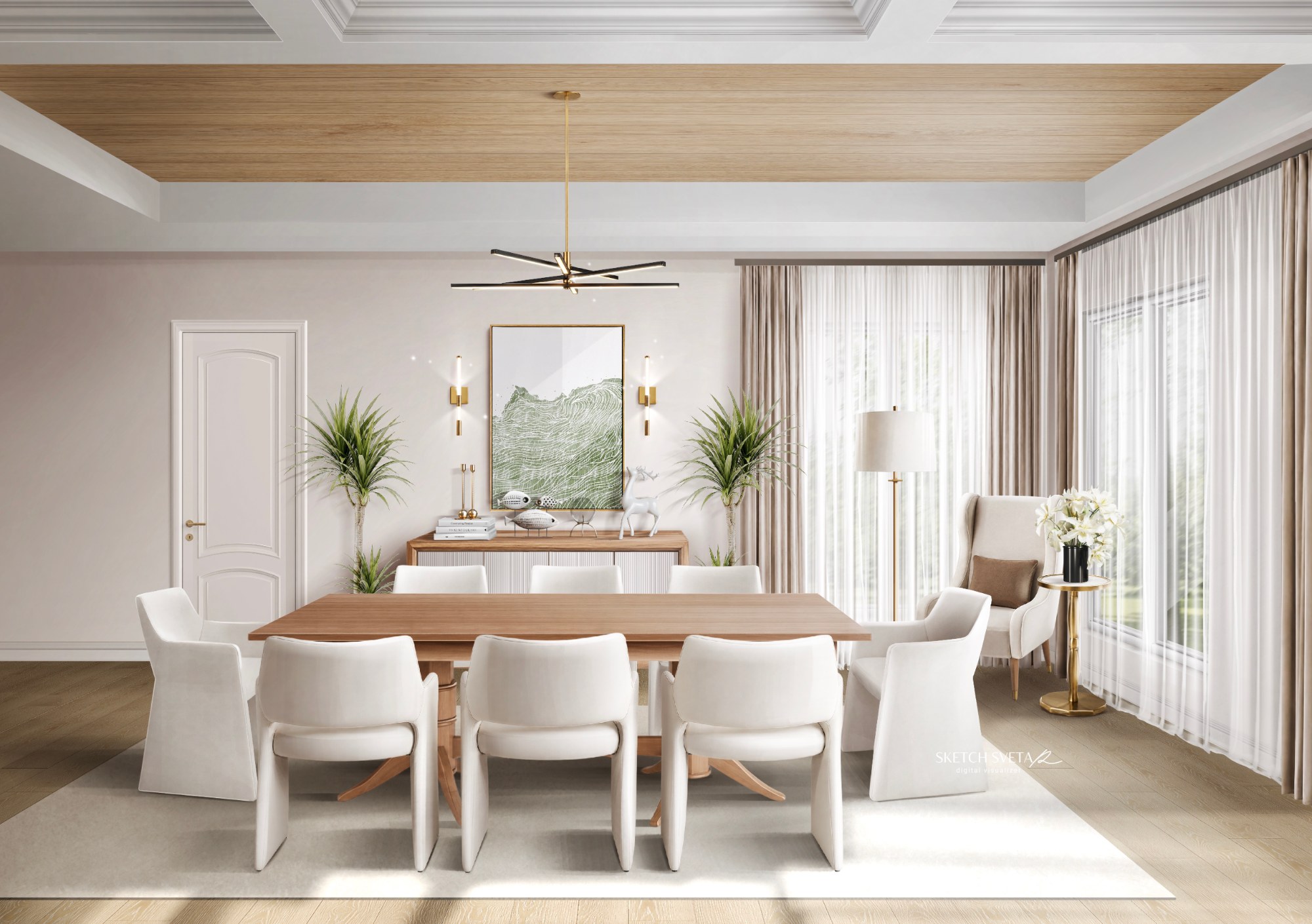 Hand-finished rendering made from the SketchUp model