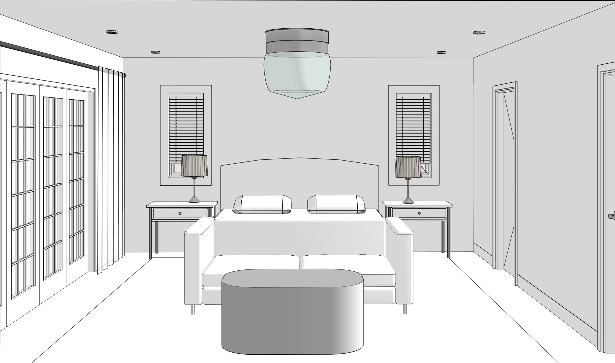 The 3D model angle for the same bedroom view