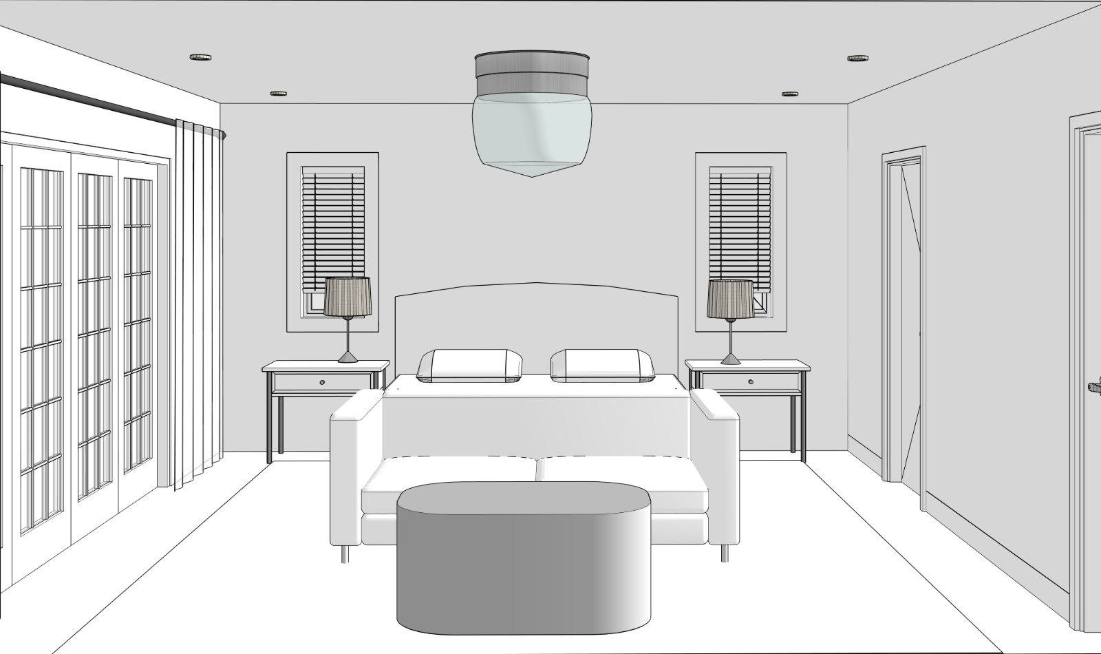 Four rooms for a client presentation: 3D model view 1