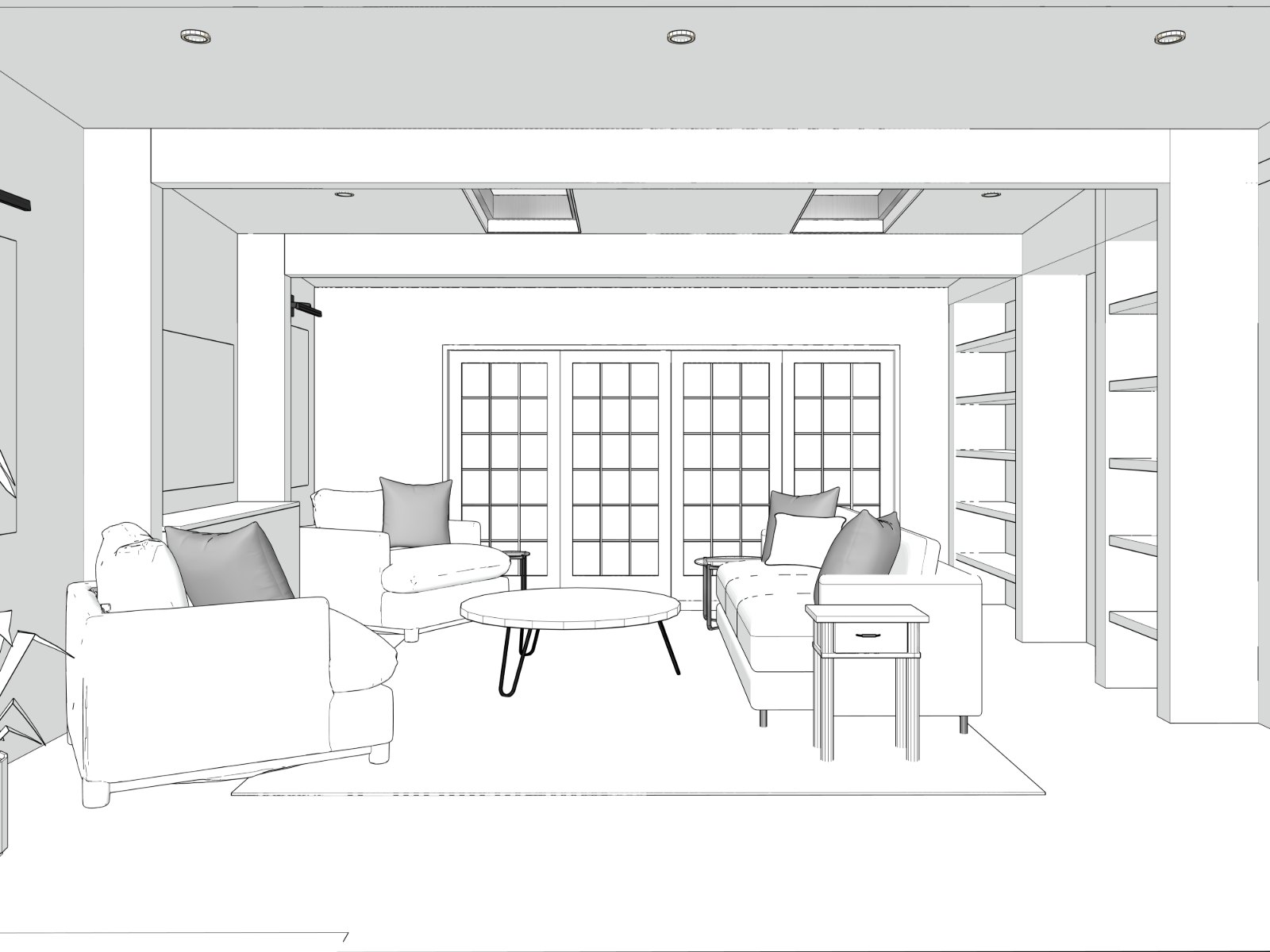 Four rooms for a client presentation: 3D model view 2