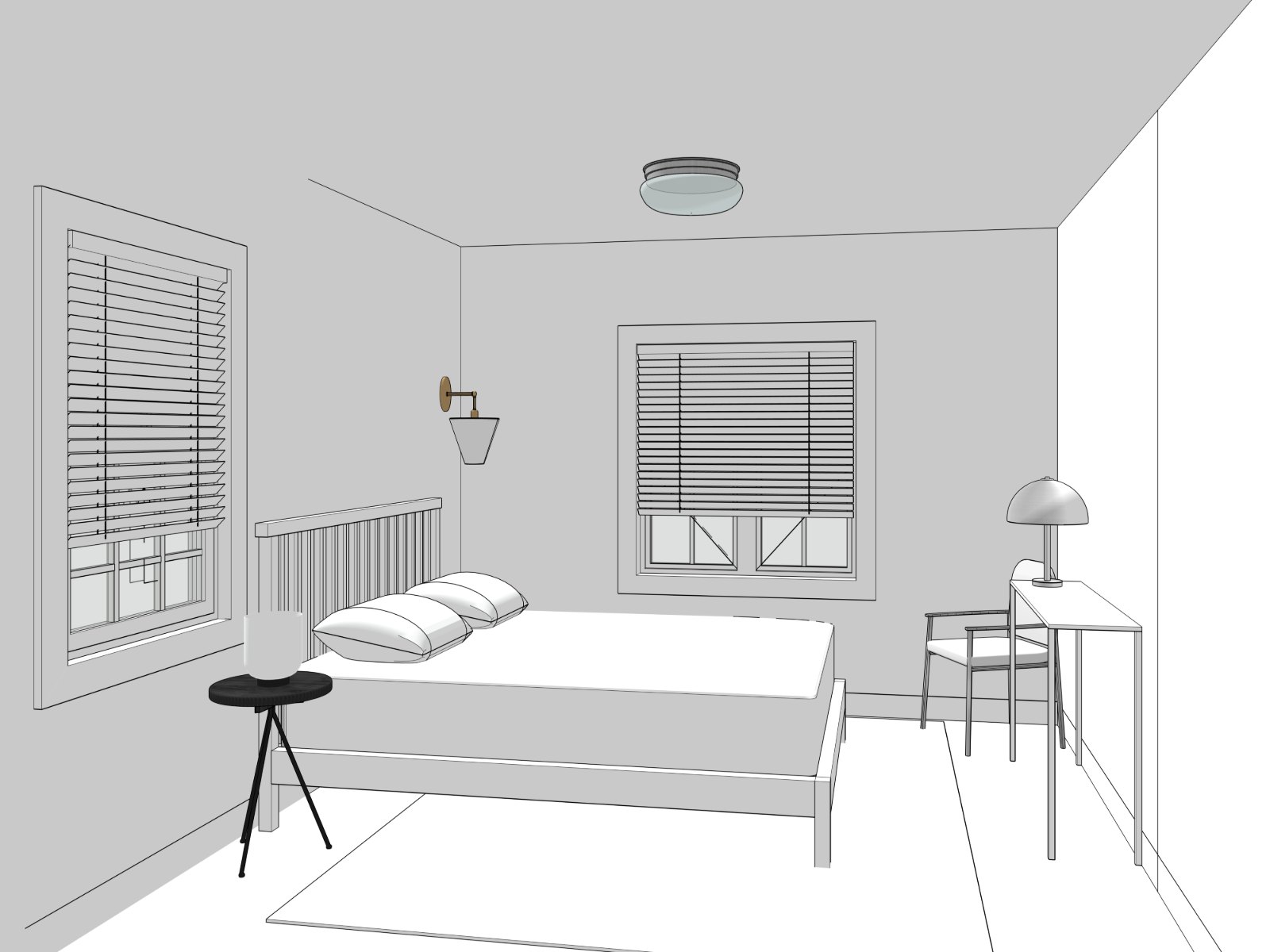 Four rooms for a client presentation: 3D model view 3