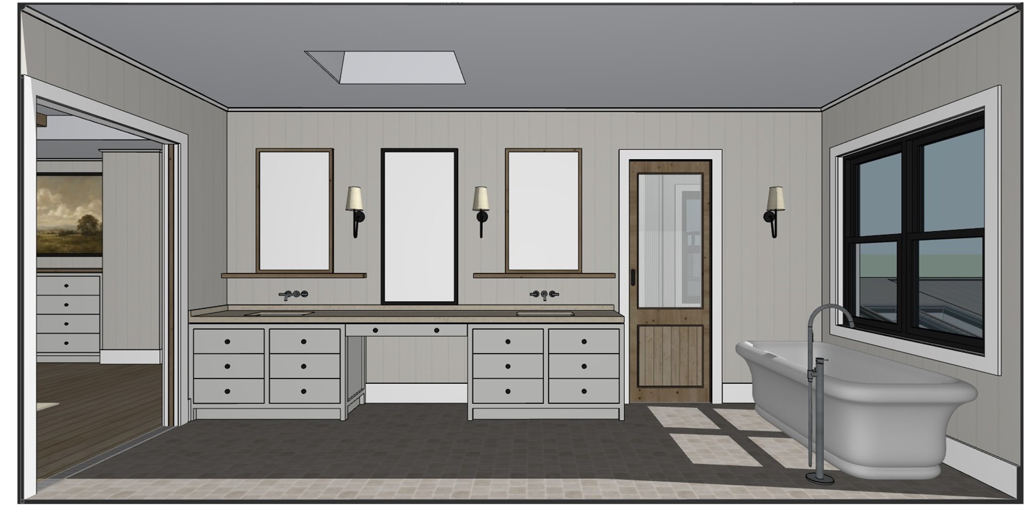 The chosen 3D model angle for the same bathroom view