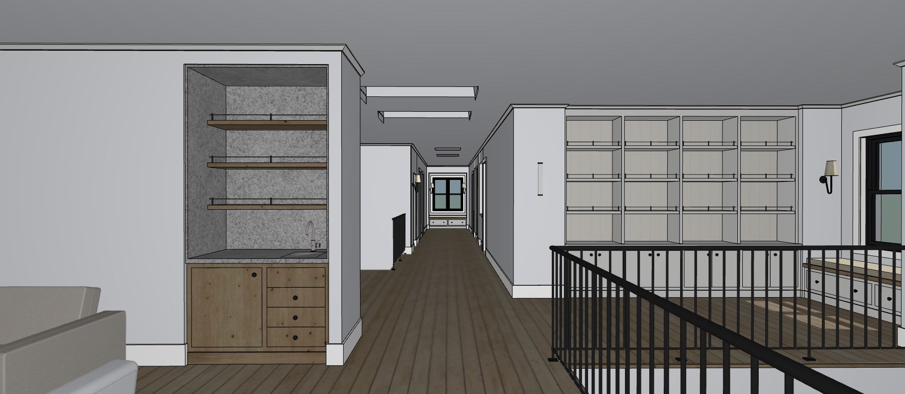 Upper floor of a family home: the designer’s 3D model view 1