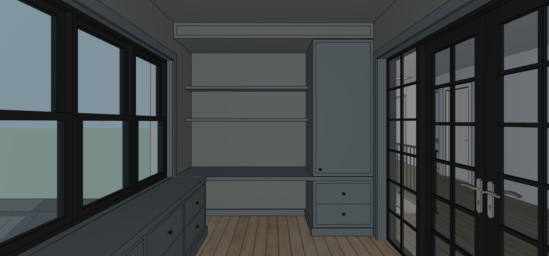 Upper floor of a family home: the designer’s 3D model view 3