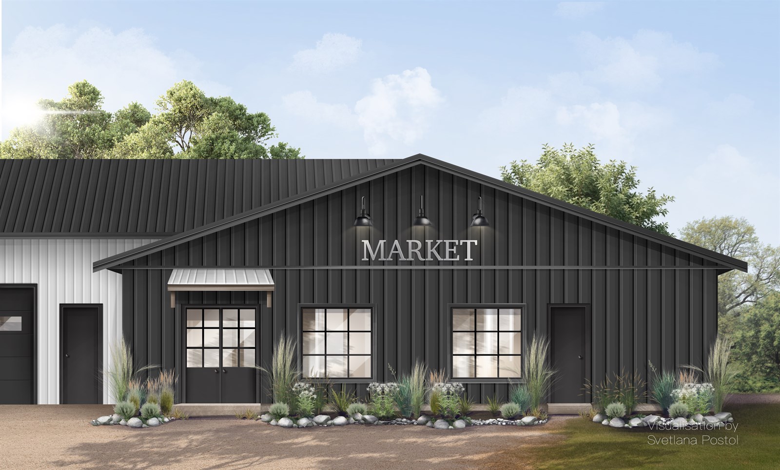 Facade elevation of a market building