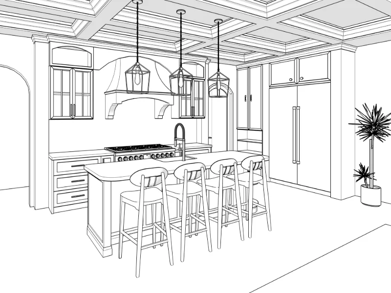 Living and kitchen · white, view 1 in SketchUp