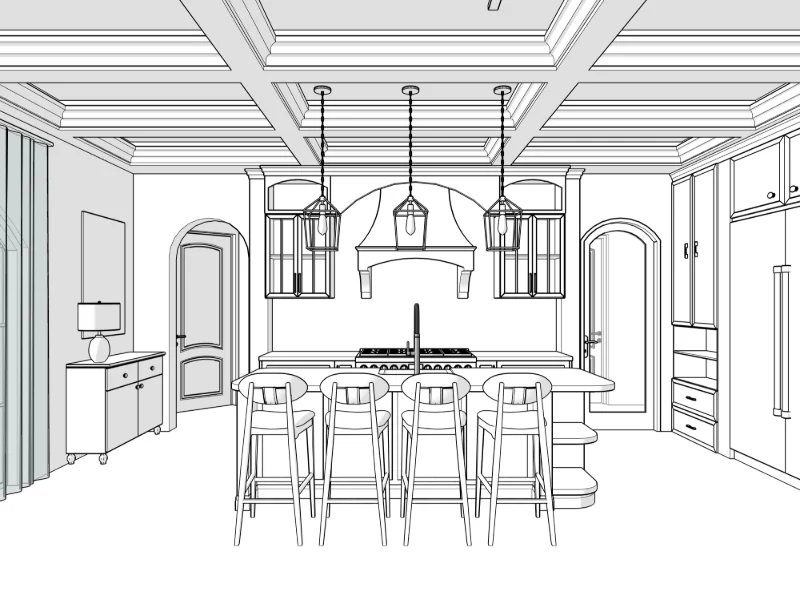 Living and kitchen · white, view 2 in SketchUp