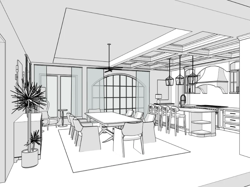 Living and kitchen · white, view 3 in SketchUp