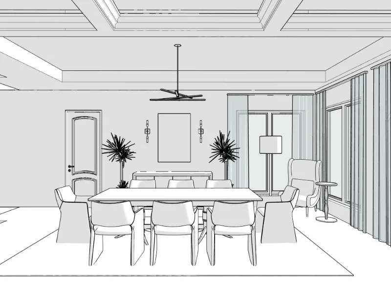 Living and kitchen · white, view 4 in SketchUp